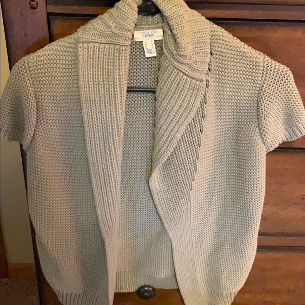 Lands End Canvas short sleeve open front sweater